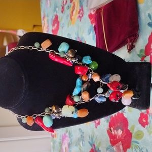 Multiple Gemstone Necklace on Silver Chain link necklace